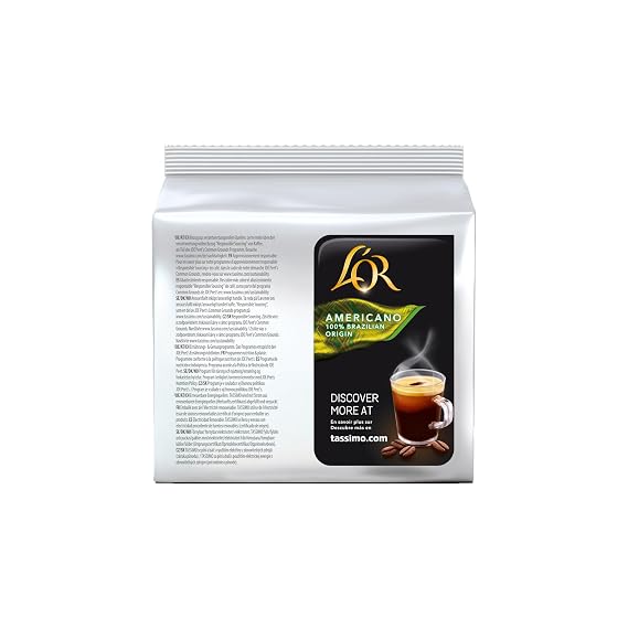 Tassimo L'OR Americano 100% Brazilian Coffee Pods (Pack of 5, Total 80 Capsules)