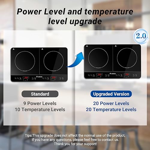Miniatura 9 de Aobosi - Quemador de doble inducción con temporizador de 240 minutos, 2 quemadores de inducción de 1800 W con 10 ajustes de temperatura, 9 ajustes