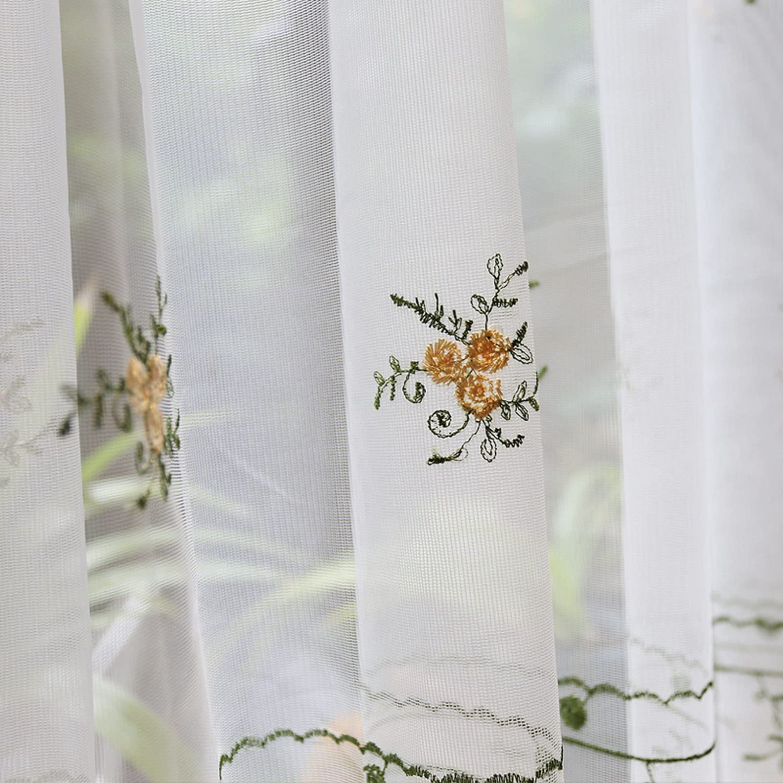 A.Monamour Gardine – Transparenter Voile-Vorhang Mit Blumenstickerei, 50x200 Cm, Für Küche & Kleine Fenster