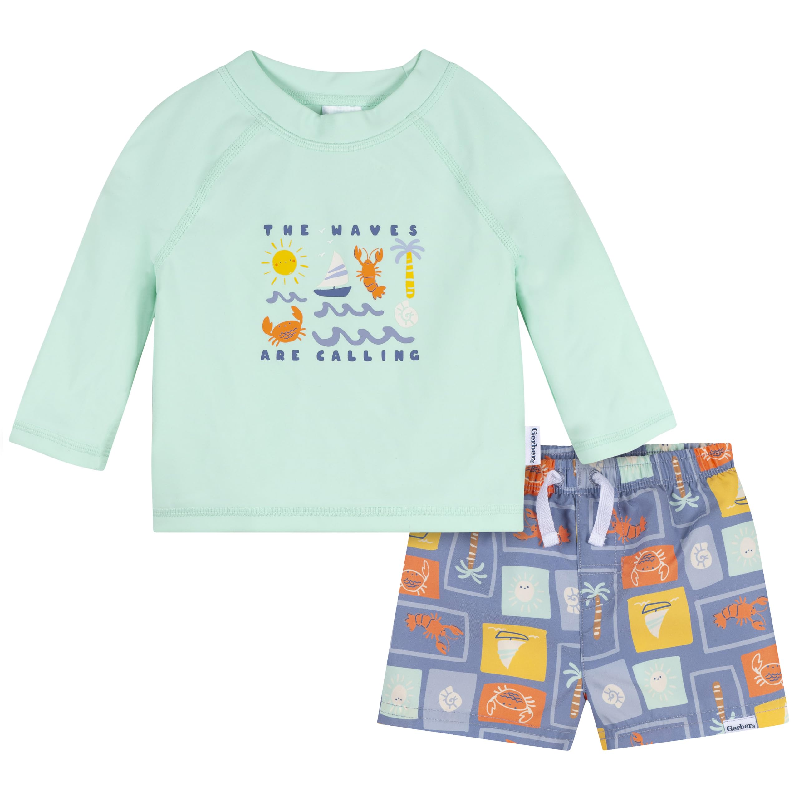 Gerber Baby &amp; Toddler Boys Long Sleeved Rashguard Swim Bathing Suit Set