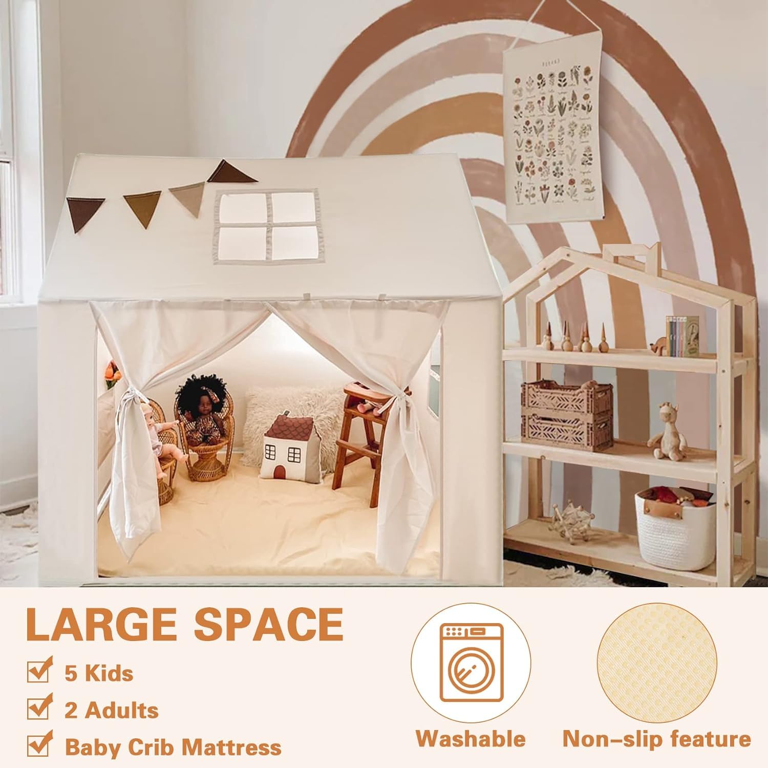 NIUEVLRS Kindertent met mat, speeltent voor binnen, speelhuis voor NIUEVLRS Kindertent met mat, speeltent voor binnen, speelhuis voor