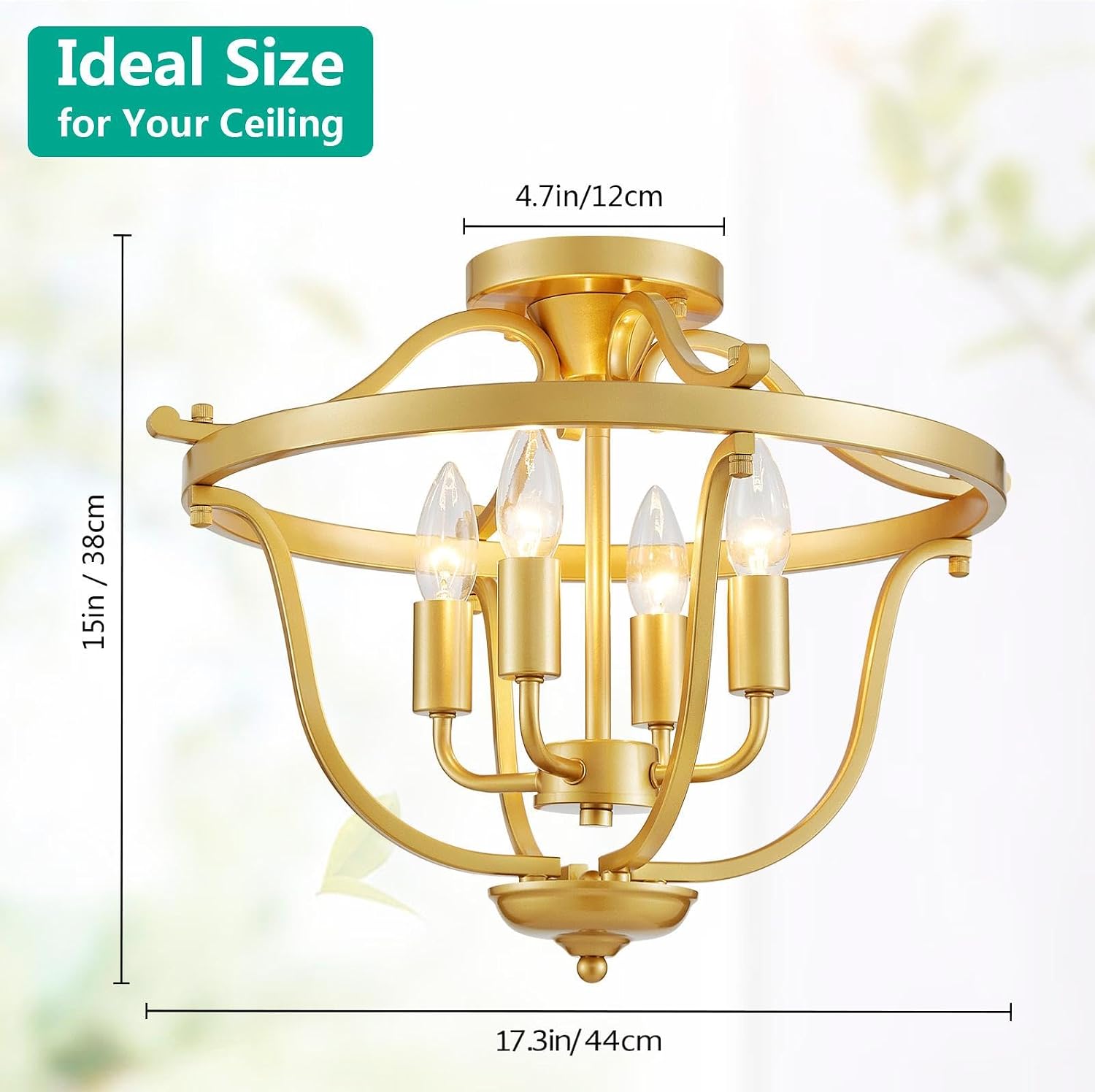 Modern 4-Light Vintage Antique Candle Chandelier Ceiling Light, Gold Ceil Light Fixture for Dining Room, Living Room, Bedroom, Farmhouse Style, Maria Theresa Style, D17.3*H15 inch