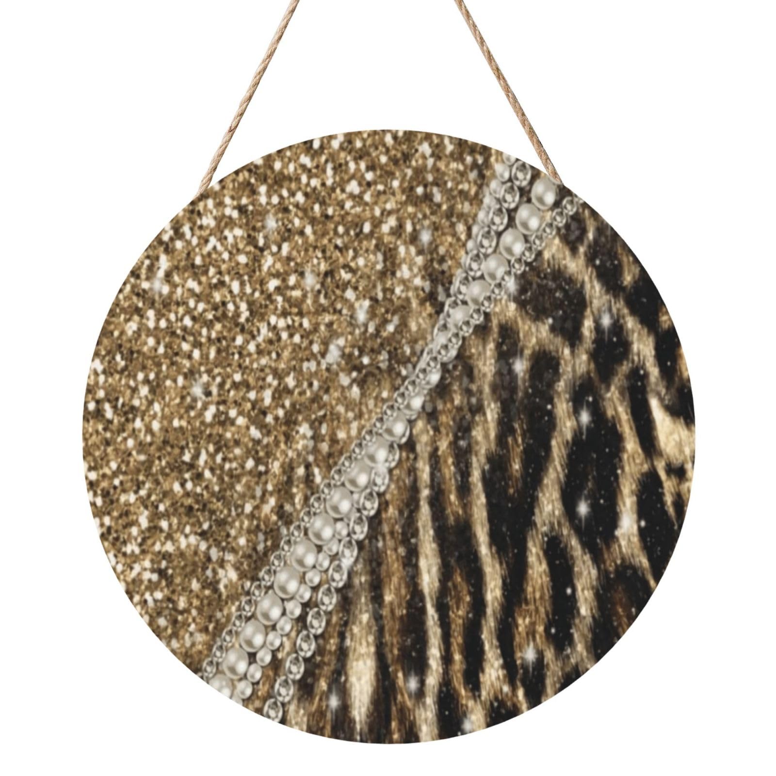 InOmak Beautiful Chic Girly Leopard Animal Faux Fur, Round Wood Panel Painting 12 in, Wall Hanging Painting For Home