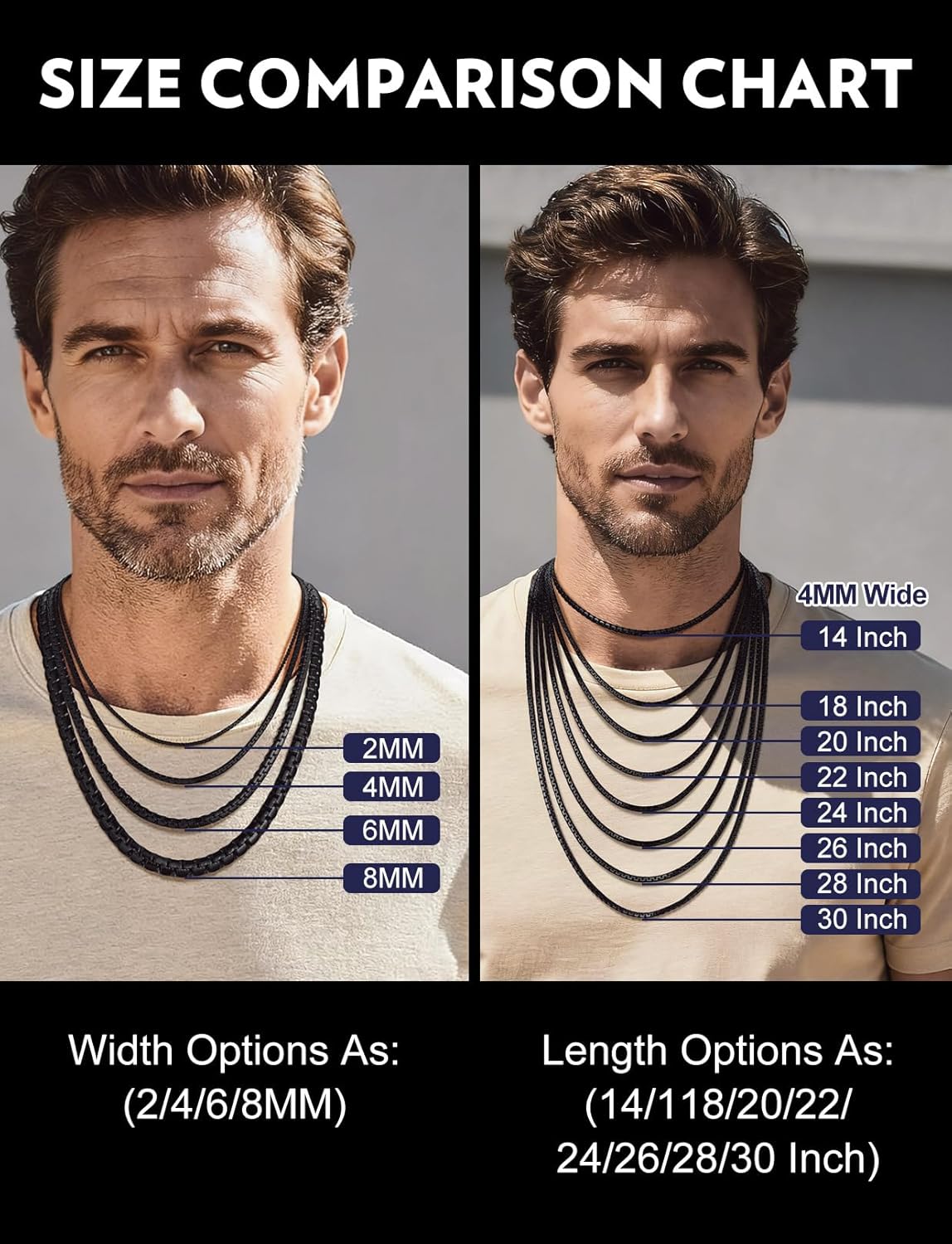 Bandmax Solid Stainless Steel 2MM/4MM/6MM/8MM Flat Box Link Chains for Men Women Silver/Gold/Black Rolo Cable Chain Necklaces Length 14"-30", Gift Packed - Image 6