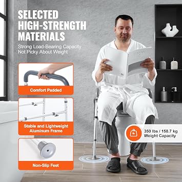 Happybuy Raised Toilet Seat, 7-Position Height Adjustment from 19.3 to 25.2, 350lbs Weight Capacity, with Comfort Padded Aluminum Frame, Universal Toilet Seat Riser