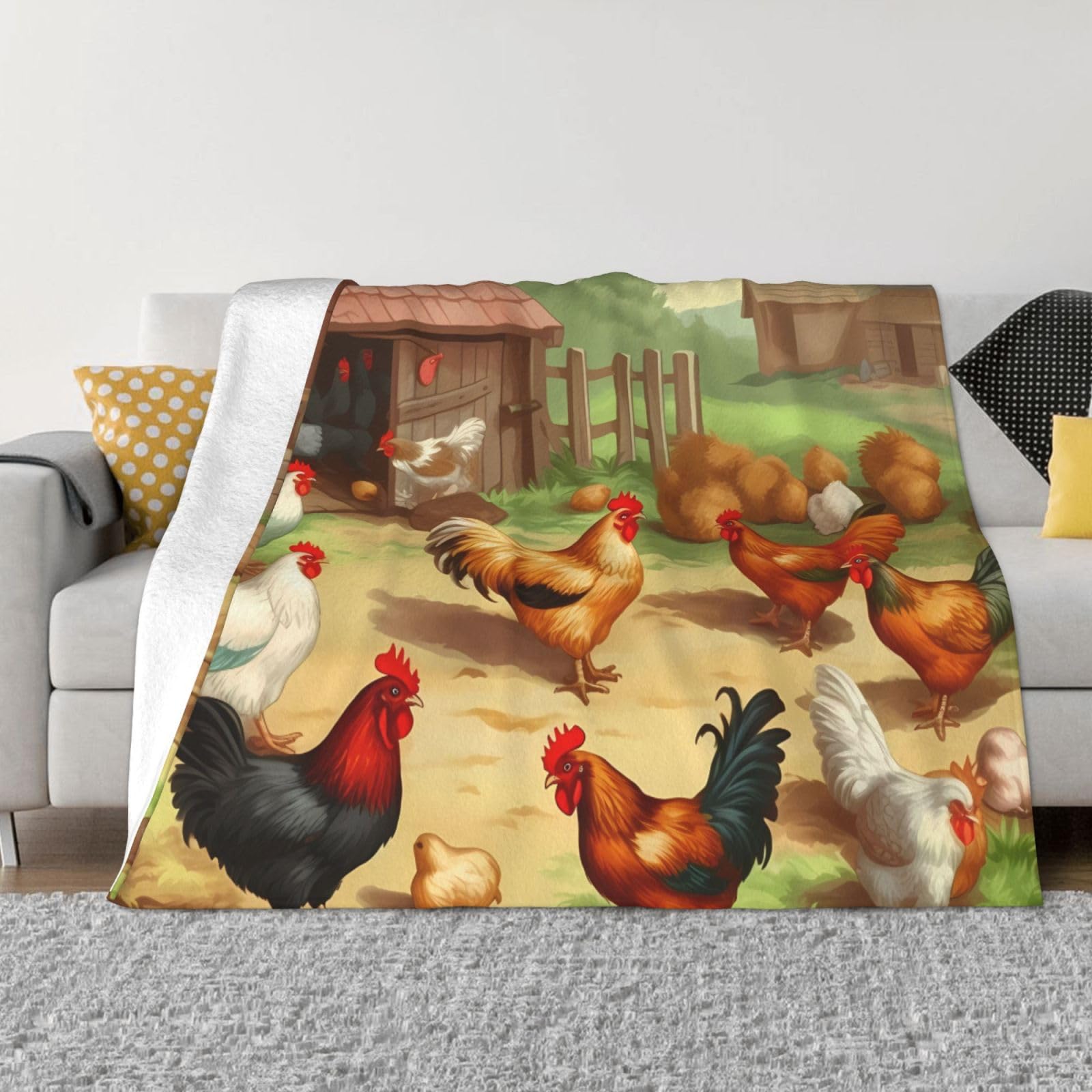 KLOPH Roast Chicken Hen Farm Throw Blanket 40"x30" Flannel Fluffy Warm Blanket for Couch, Reversible Plush Blankets for Bed, Comfy Fuzzy Blanket for Sofa, Plush Lightweight-Blankets for All Season