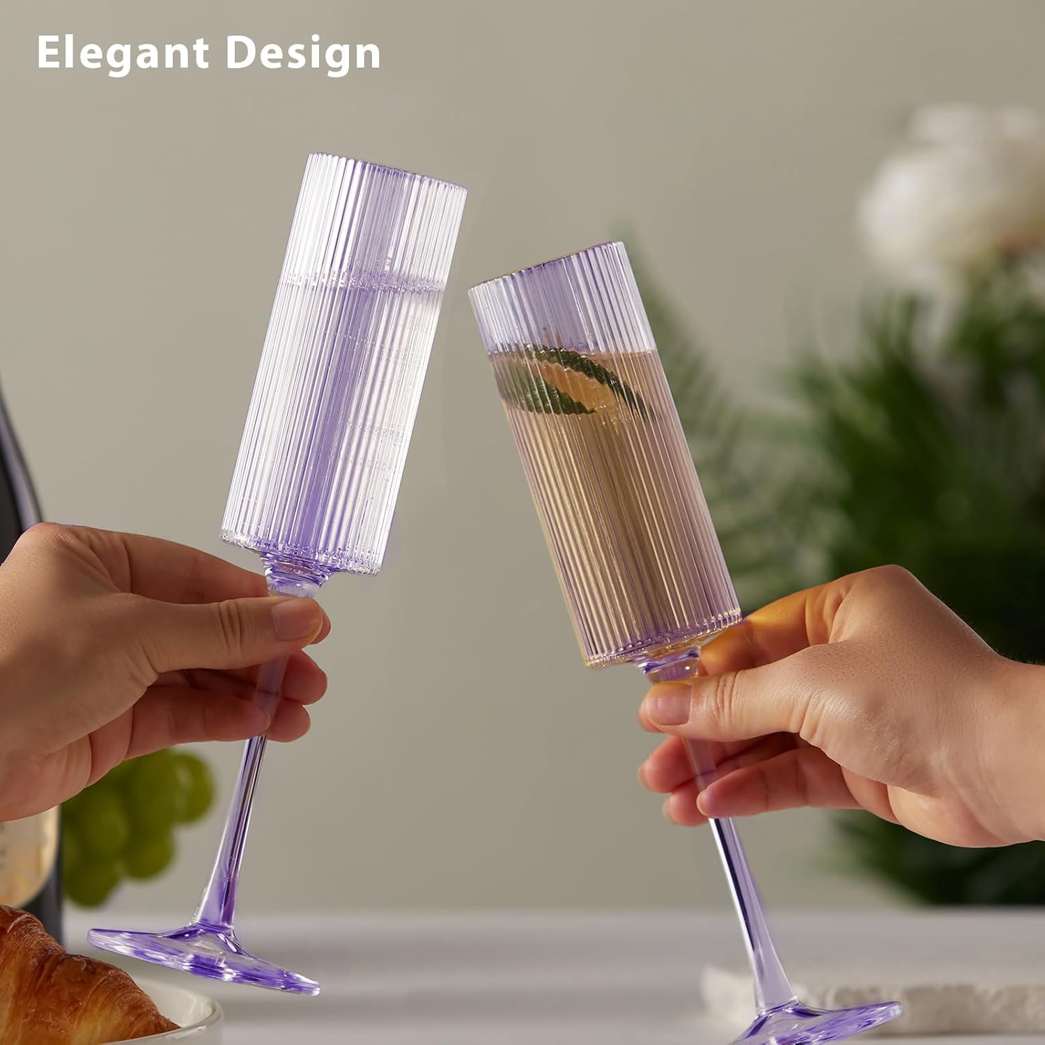 16 Pack Plastic Champagne Flutes, 5.5 Oz Unbreakable Goblet Glasses Reusable Champagne Toasting Cups - Modern & Elegant for Wedding Party Anniversary Christmas Birthday (5.5oz-Ribbed-Purple-16pack) - Image 4