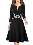 Womens Patchwork Colorblock Work Business Office Elegant Zipper up Slim A-Line Skater Dress