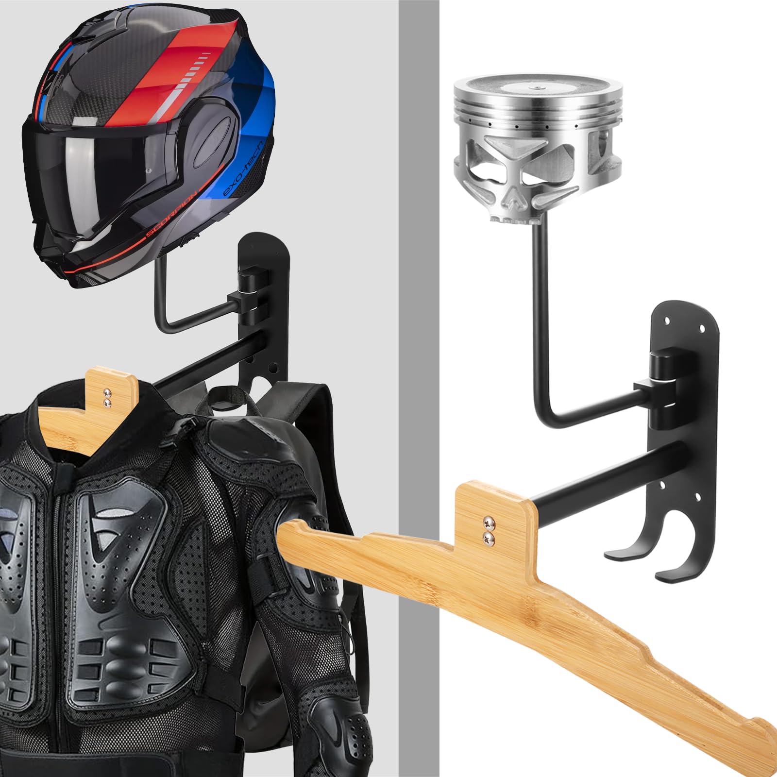 Motorrad Zubehör für Biker – 2-in-1 Wandhalterung für Helm & Jacke – Stylischer Helmhalter im Totenkopf Design