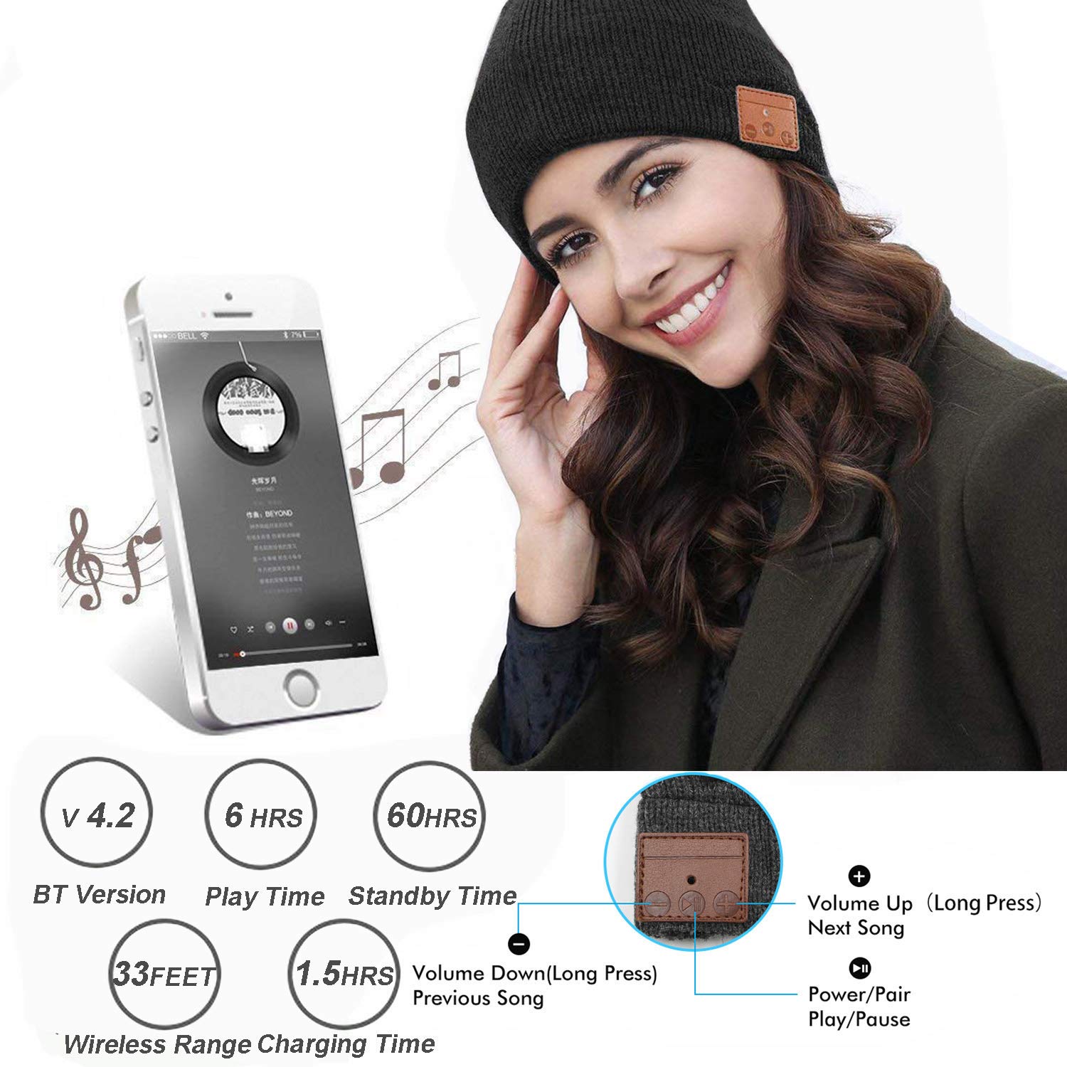 Regalo Uomo Cappello Bluetooth Berretto Uomo Idee Regalo Natale Cappello Sportivi Musicale Bluetooth Lavorato a Maglia Berretto Cappello Invernali con Cuffie Stereo e Microfono Vivavoce