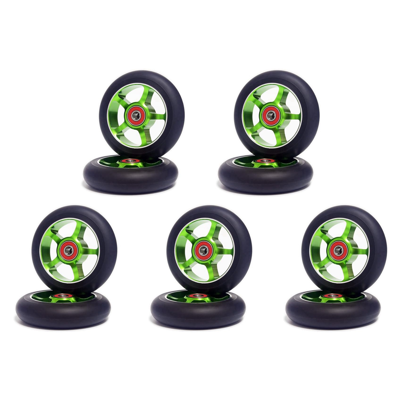 Lot de 10 roues de rechange pour scooter de 100 mm avec roulements en aluminium - Accessoires de scooter en polyuréthane - Vert