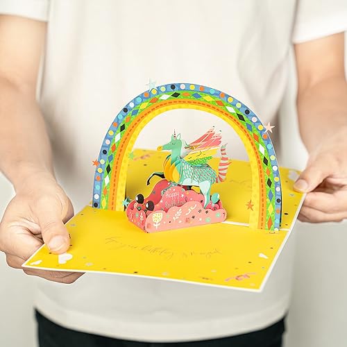 Vista 17 de WRAPAHOLIC Tarjeta de cumpleaños desplegable – Tarjeta emergente 3D con purpurina para pastel de cumpleaños, vela, 5.9 pulgadas x 7.9 pulgadas