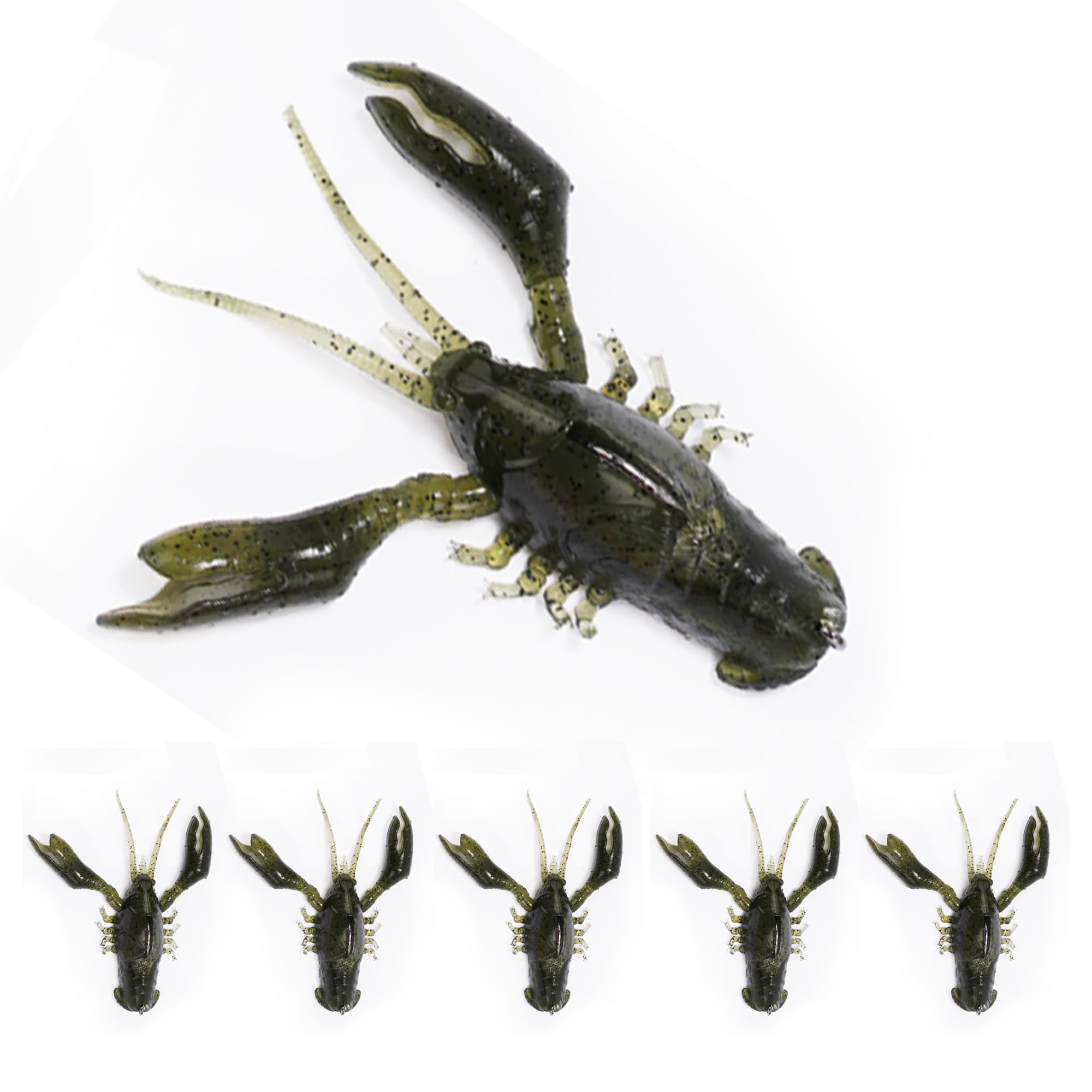 Crawfish Lures for Bass Fishing, Pre-Rigged Soft Fishing Lures, Amazing Bass Fishing Gifts for Men, 3inch, 5/8oz, 5Pcs-Pumpkin Green