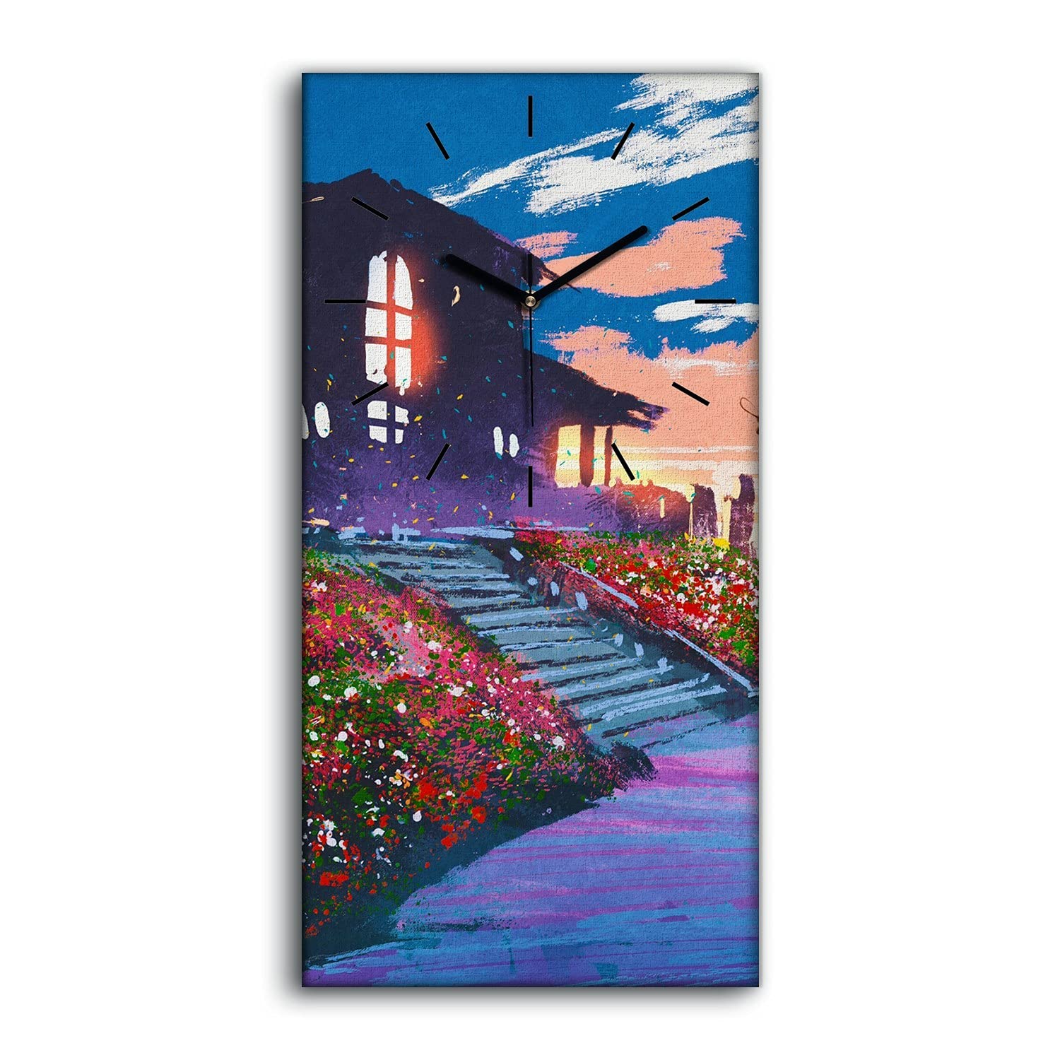 Horloge sur Toile déco fleurs et ciel nuages pour créer un salon moderne et apaisant