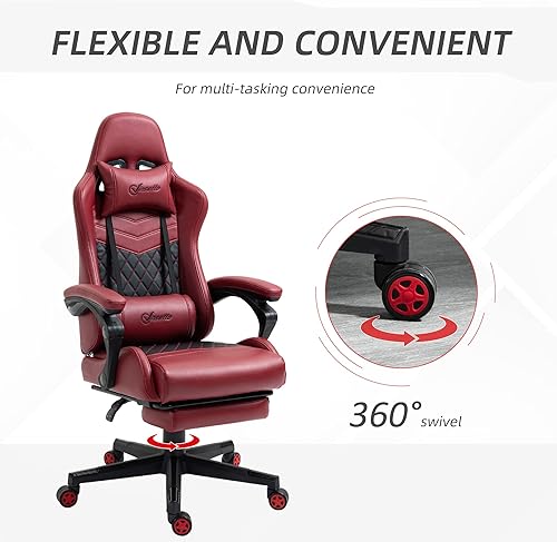 Miniatura 7 de Gaming Chair, Ergonomic Computer Desk Office Chair with Footrest, Height Adjustable Swivel Chair PU Leather and Lumbar Support for Gaming and Work