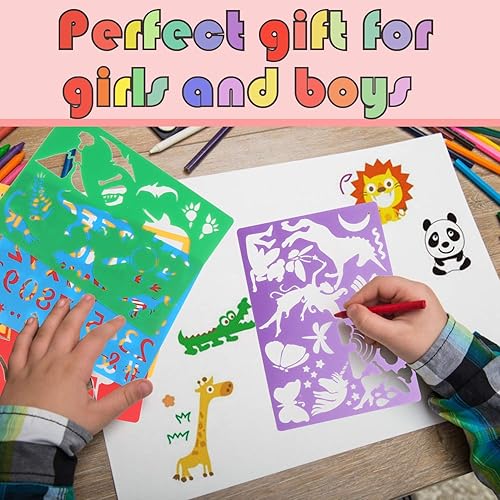 Miniatura 5 de Juego de plantillas de dibujo para niños, 20 piezas, kit de plantillas de plástico, más de 300 patrones, plantillas de dibujo para niñas y niños,