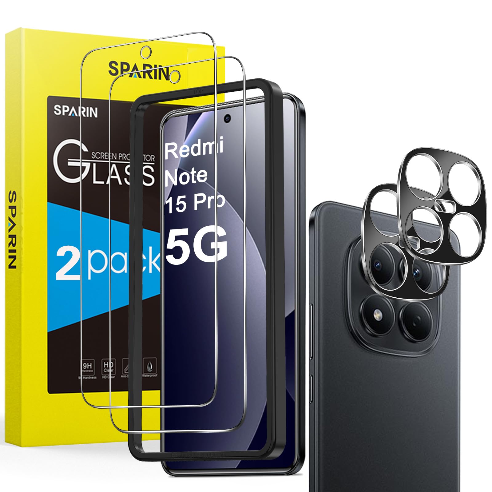 SPARIN Panzer Schutz für Xiaomi Redmi Note 15 Pro 5G (Nicht 4G), 2+2 Stück | Mit Kameraschutz, HD Klares Gehärtetes Glas Displayschutzfolie, Kratzschutz, Einfache Installationshilfe