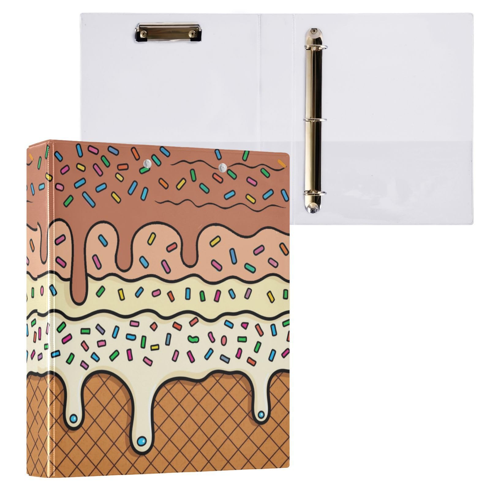 Kcldeci Hardcover 3-Ringbuch für Papier in Briefgröße, orange-weißes Eiscreme, 3,8 cm runde Ringe, Ordner-Organizer für Schule/Büro, 2 Stück