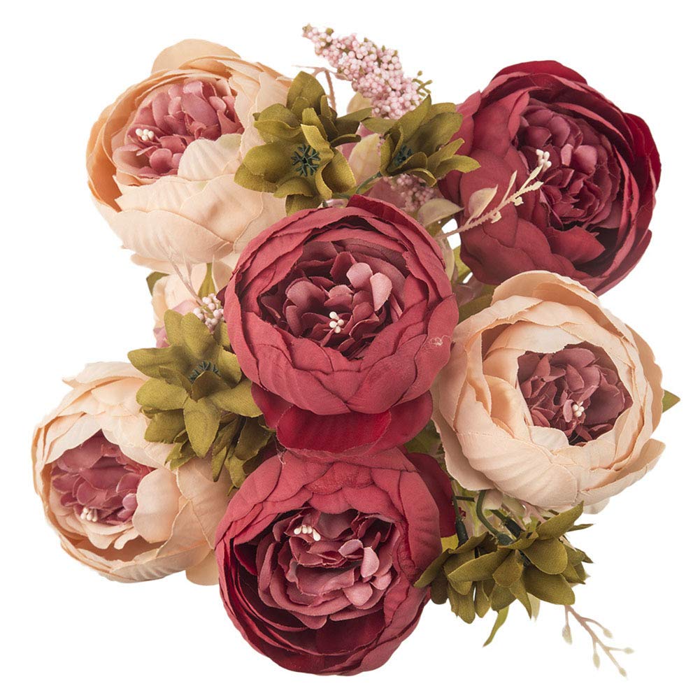 ToBe-U Fake Flowers Vintage Artificial Peony Silk Flowers Bouquet Wedding Home Decoration,13 Stems