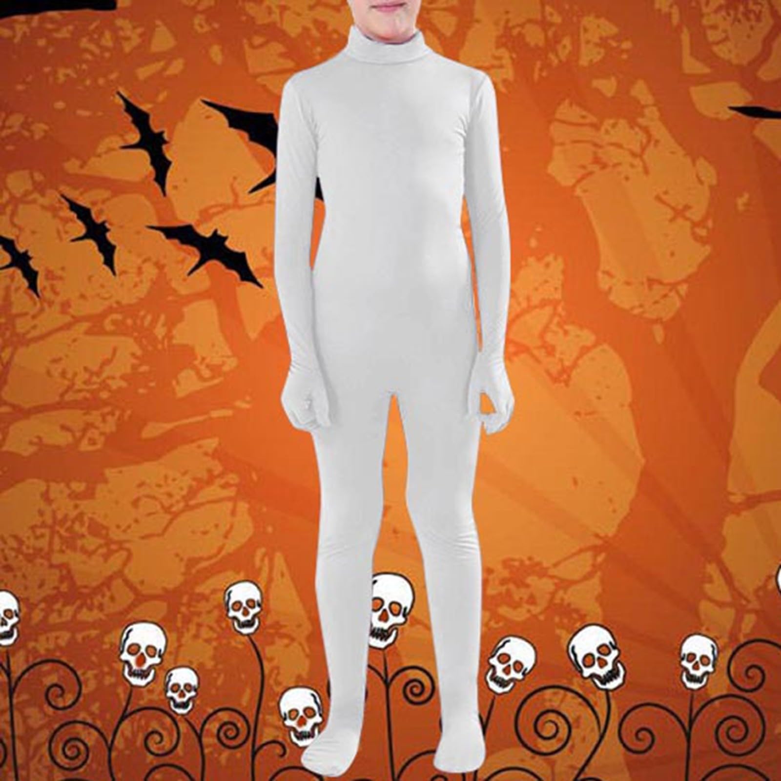 Morph Suit Unisex Adults' Men'S Women'S Open Face Spandex Unitard Mask Zentai Costume Full Bodysuit, 01 White - Image 2