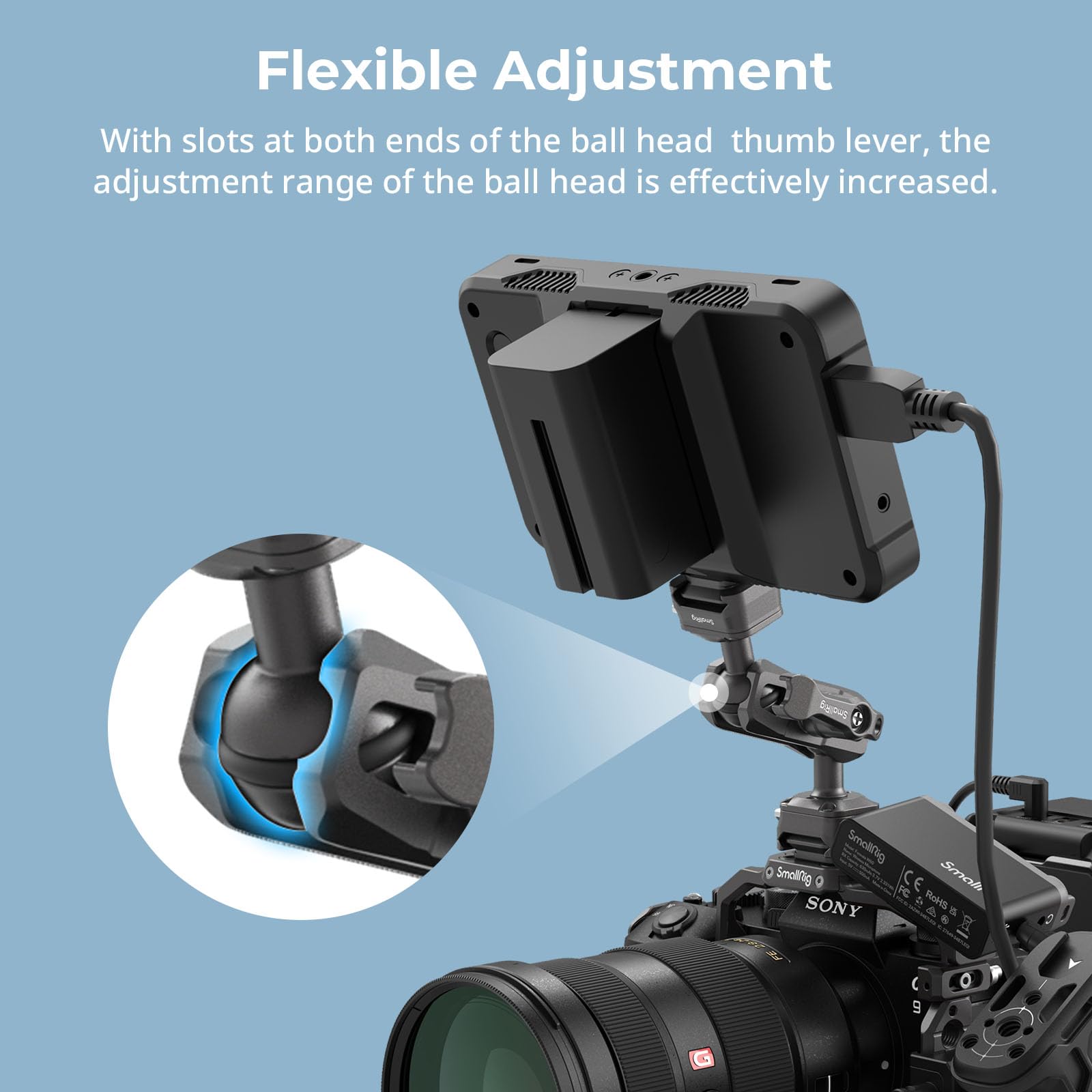 SMALLRIG Quick Release Magic Arm mit 360°-Kugelkopf, Gelenkarm mit 1/4”-20 Schrauben & Detachable Locating Pins, Max. Nutzlast 5,5kg / 12,1lbs, für Monitor, Kamerakäfig, HawkLock H21-4488