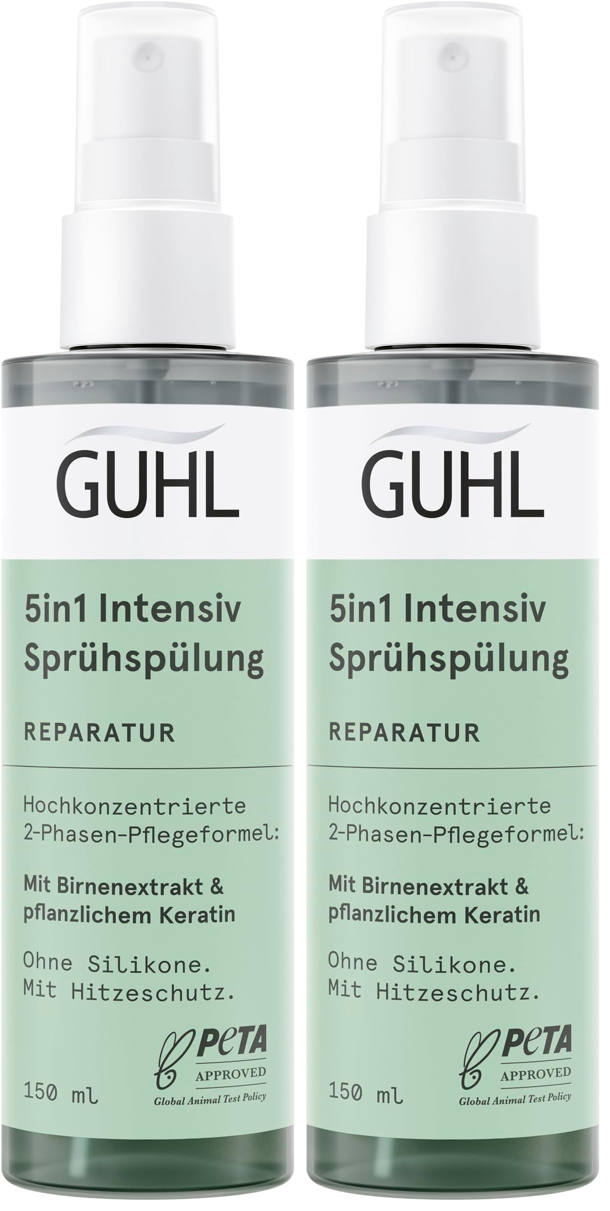 Guhl 5 in 1 Intensiv Sprüh-Spülung - Inhalt: 150 ml - Reparatur - Ohne Silikone - Mit Hitzeschutz - Planzliches Keratin (Packung mit 2)