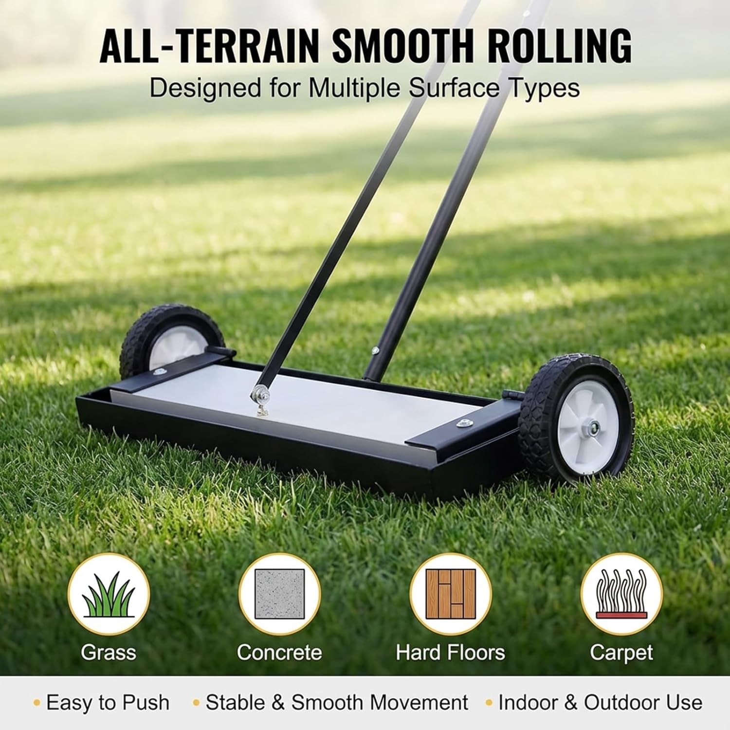 24 Inch Rolling Magnetic Sweeper with Wheels, Magnet Sweeper with Quick Release, Heavy-Duty Magnetic Broom to Pick Up Nails Needles Screws 100LBS Capacity