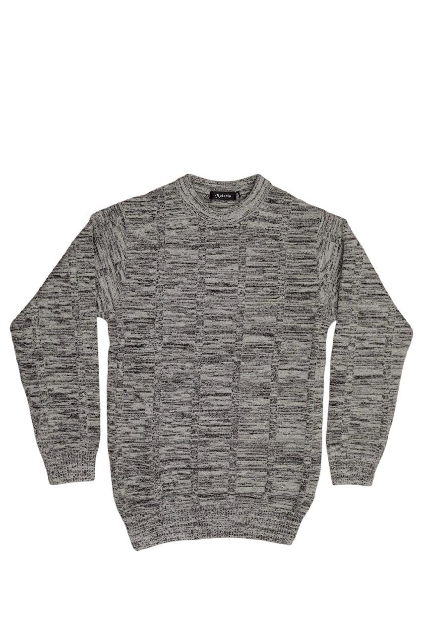 Makavio Round Neck Pullover Sweater, Grey Marl, Textured Knit, Warm Winter Comfort-image-20