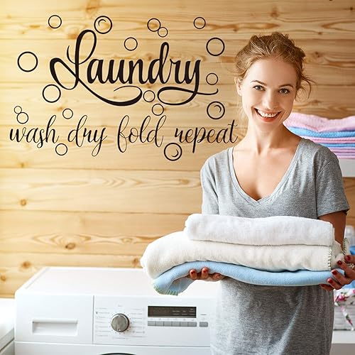 Miniatura 2 de Zonon Adhesivo de vinilo para cuarto de lavado, negro, decoración de pared para baño, letrero artístico de repetición de plegado y lavado en seco