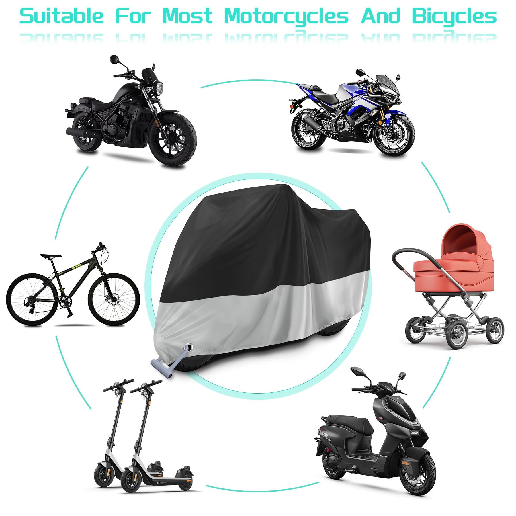 Funda para Moto Impermeable, Cubierta de Moto XXL Exterior Interior para Cubre Scooter Motocicleta, Protectora al Aire Libre a Prueba de Polvo Sol Lluvia Viento Nieve - 245x105x125 cm