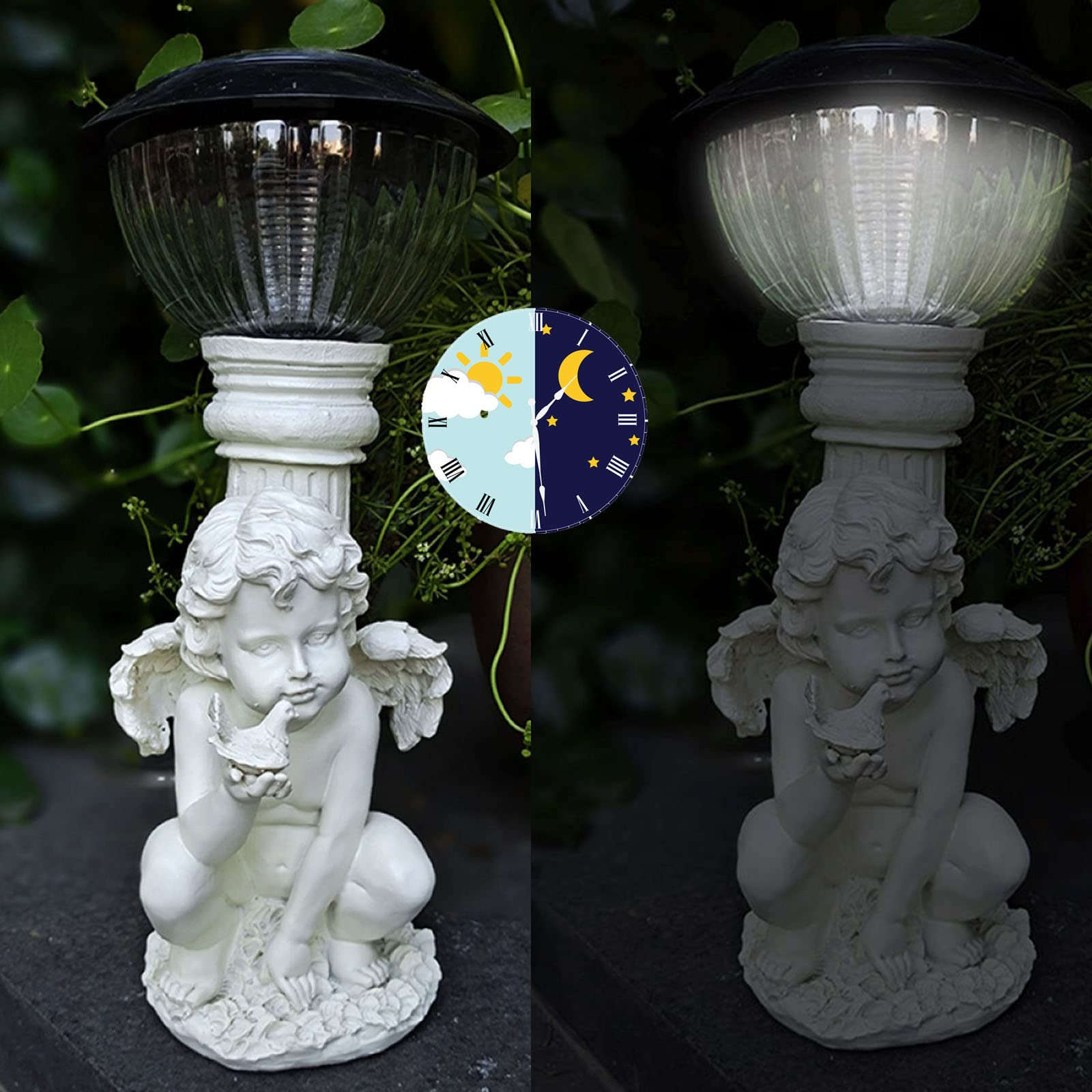 Garden Solar LED Cherubs Statua Solar Angel Statue Dekoracja Antyczna żywica Anioł Figurki Tarasowe Latarnie Ozdoby, A