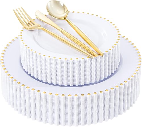 Miniatura 39 de LIYH 150 Pcs Plastic Christmas Dinnerware Set, Red Plastic Dinner Dessert Disposable Plates, Gold Silverware, Red Christmas Disposable Cups 10 OZ