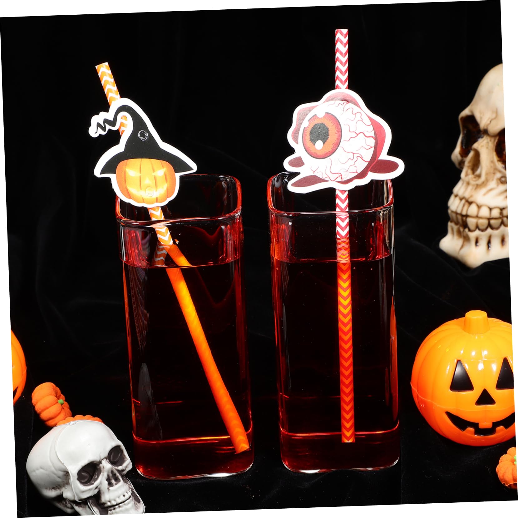 COLLBATH 6 Confezioni Cannucce di Halloween Stampa Colorata Righe Cannucce di Carta per Feste Elementi di Halloween come Ragni Teschi Bulbi Oculari Luci di Zucca e Cappelli da Strega