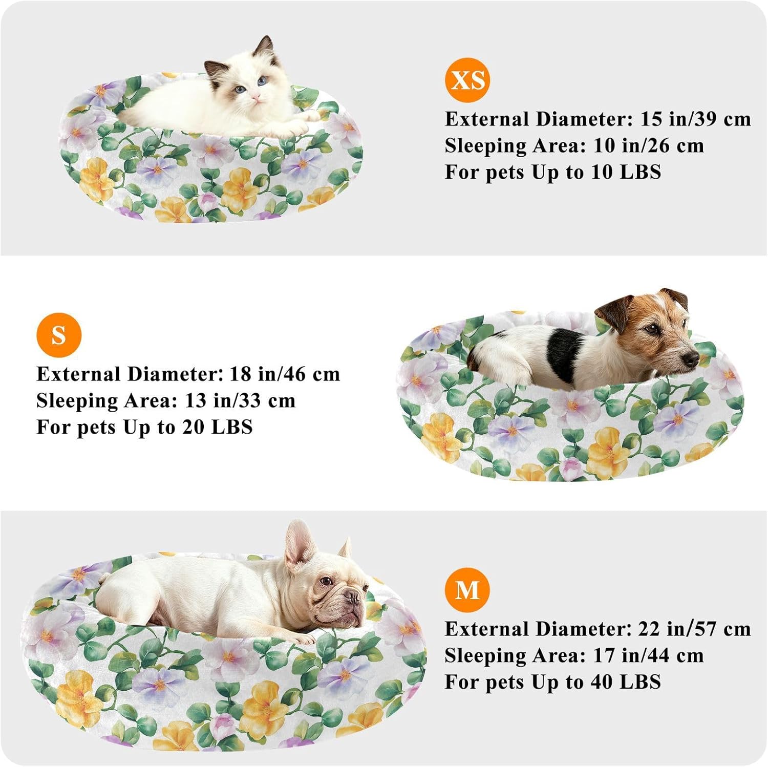 Pet Dog Bed Donut Cuddler Fluffy Dog Pillow Bed for Small Size Pets Supplies M Beauty Portulaca Grandiflora White