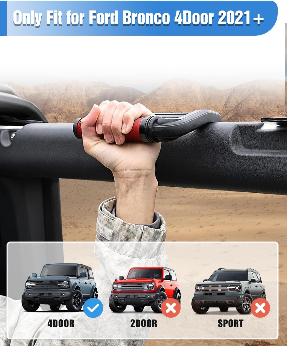 ROADER Grab Handles Compatible with Ford Bronco & Bronco Raptor 2021-2025 4 Door Front/Rear seat, Aluminum Alloy Roll Bar Grip Handles Replacement for Bronco Interior Accessories- Red, 2 Pack