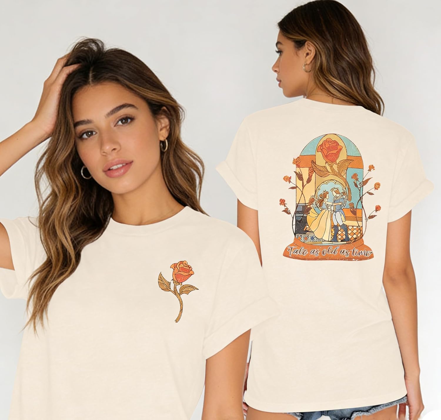 Magic Kingdom Shirt Women Beauty Shirts Belle Princess Tee Tale As Old As Time T-Shirt Vacation Short Sleeve Tops - Image 6