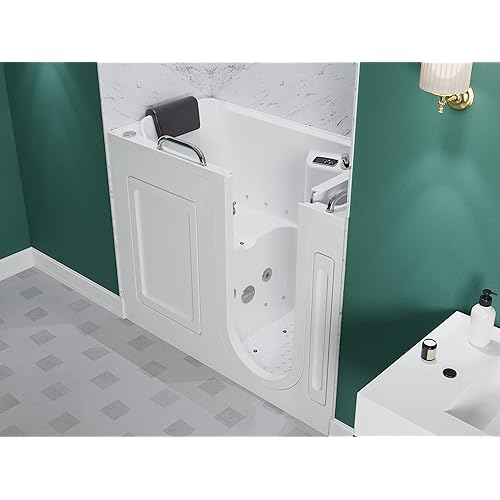 ANZZI Walk-In Tub, 27 x 53 in, Right Drain, 12 Whirlpool & 18 Air Jets, Inline Heater, Quick Fill, Handheld Shower, ADA Seat, Headrest, Aromatherapy & Chromatherapy, 110 V, White