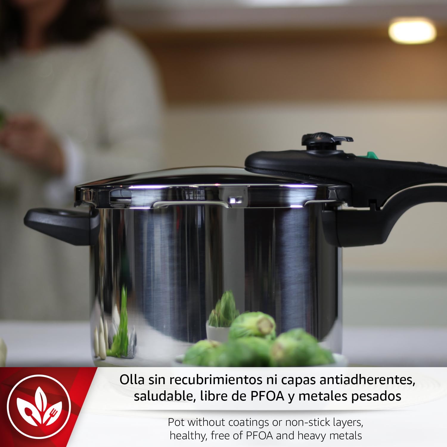 Magefesa Athenas - Pack Exclusivo Olla Express Rápida 7.5L + Cestillo + Tapa de Cristal + Paño + Tomaollas, Acero Inoxidable 18/10, Para Inducción, Fondo Termo-Difusor