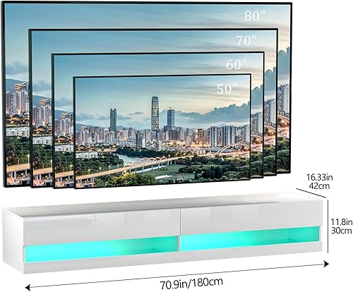 Miniatura 5 de Vinctik 6&Fox Soporte flotante de TV de 70 pulgadas para TV de 7580 pulgadas, moderno soporte de TV LED para sala de estar, soporte de TV flotante