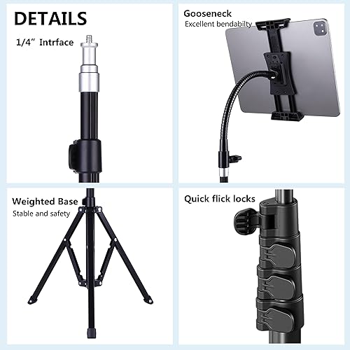 Miniatura 7 de Peastrex Trípode para iPad y teléfono de 73 pulgadas con cuello de cisne para tablet con control remoto para tabletas de 3.5 a 15 pulgadas, iPhone,