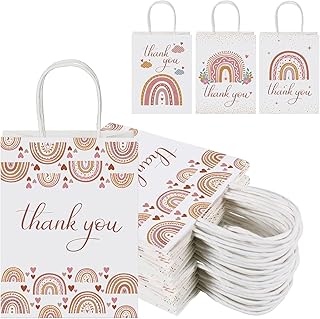 20 Pcs Rainbow Thank You Bags Boho Rainbow Thank Party Bags with Handles Goodie Treat Candy Paper Bags White Kraft Paper Bags Party Favor Bags for Wedding Birthday Baby Shower Party Favors