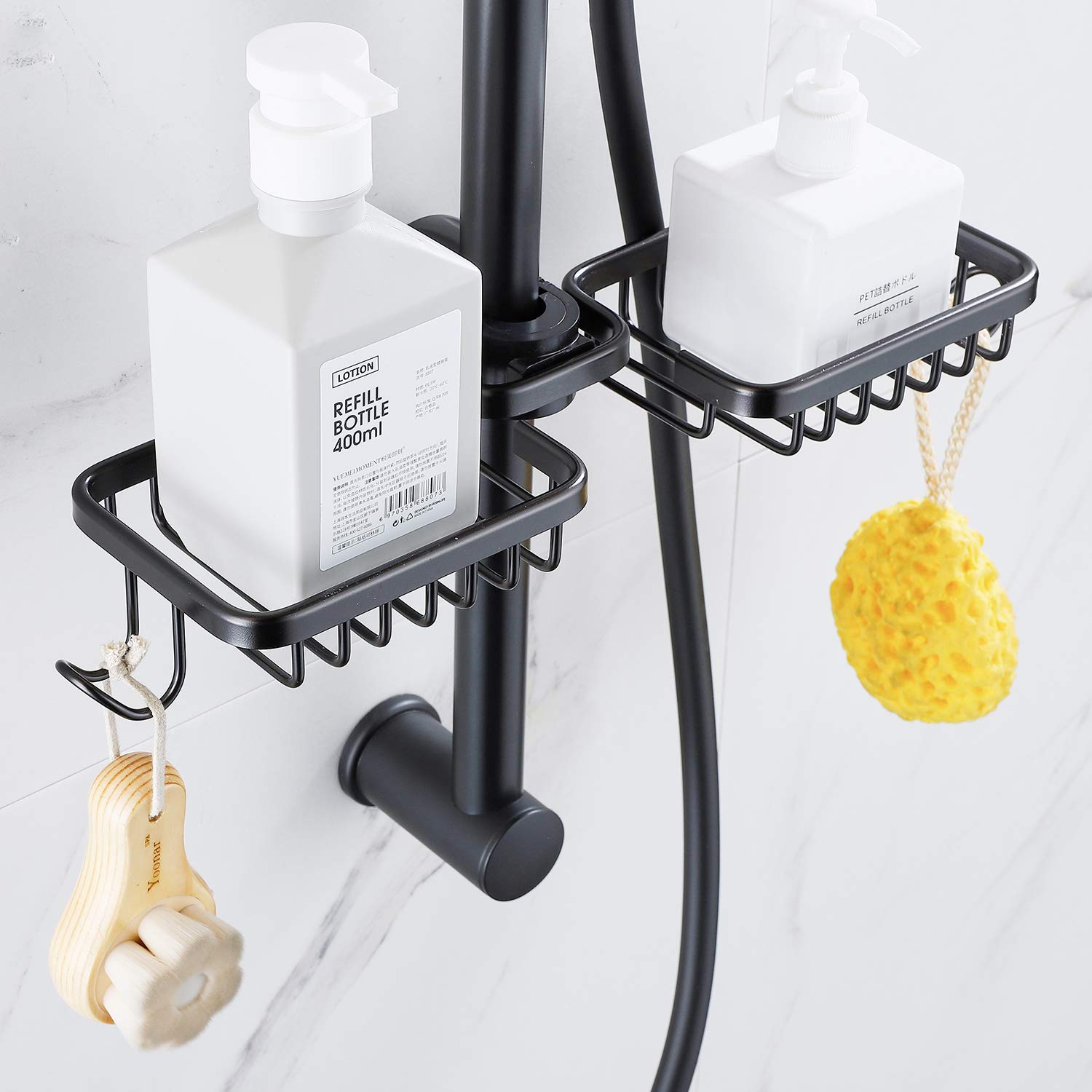 Kitchen Faucet Assembled Dish Sponge Holder Shower Caddy Organizer Basket Soap Holder for Slide Bar Black Color