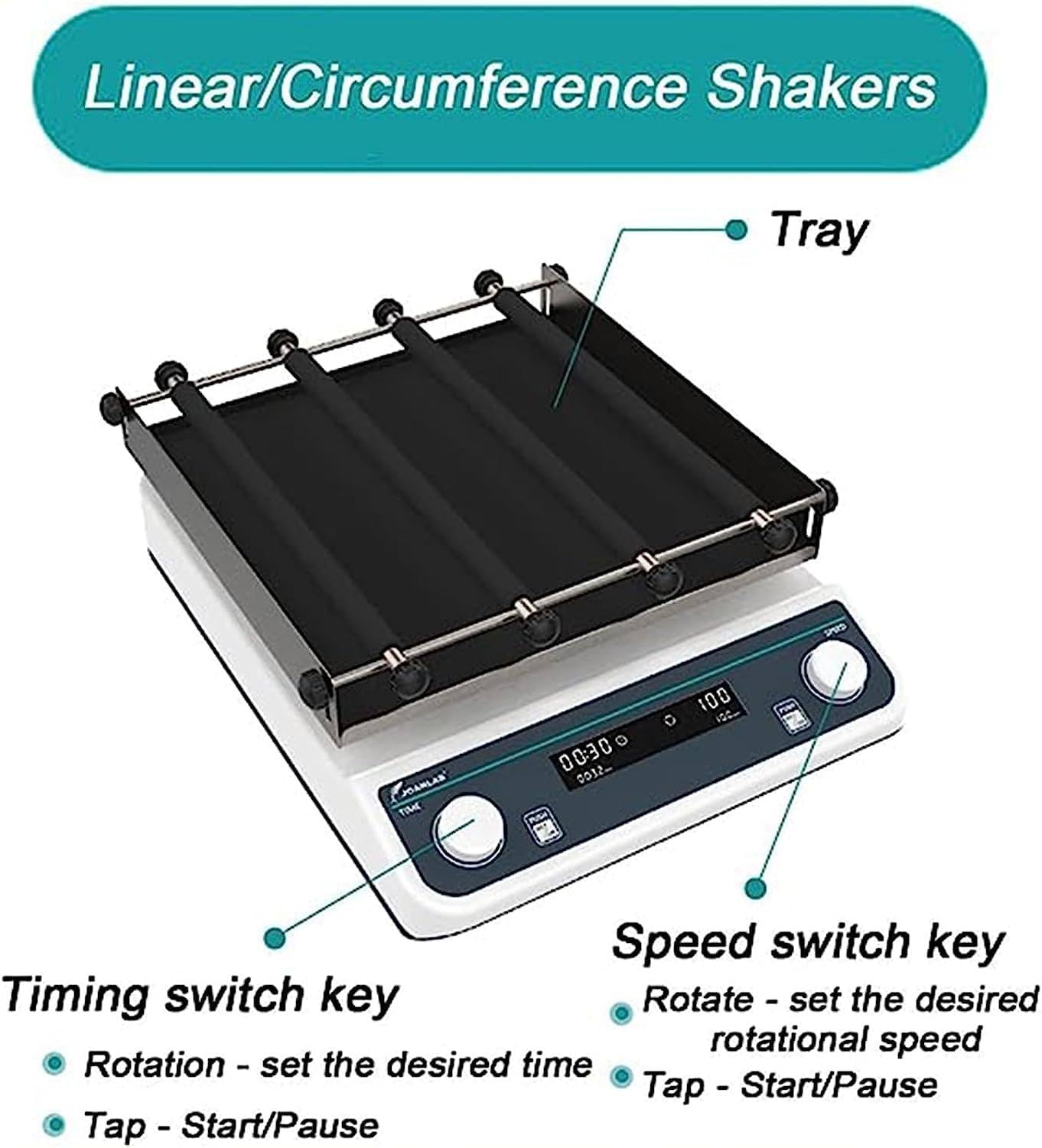 Digital Orbital Shaker,Digital Horizontal Swing Oscillator Mixer,DC brushless Motor,32 * 32 cm Digital Orbital Shaker,with LED Digital Display Speed and time, for Labs and Classrooms