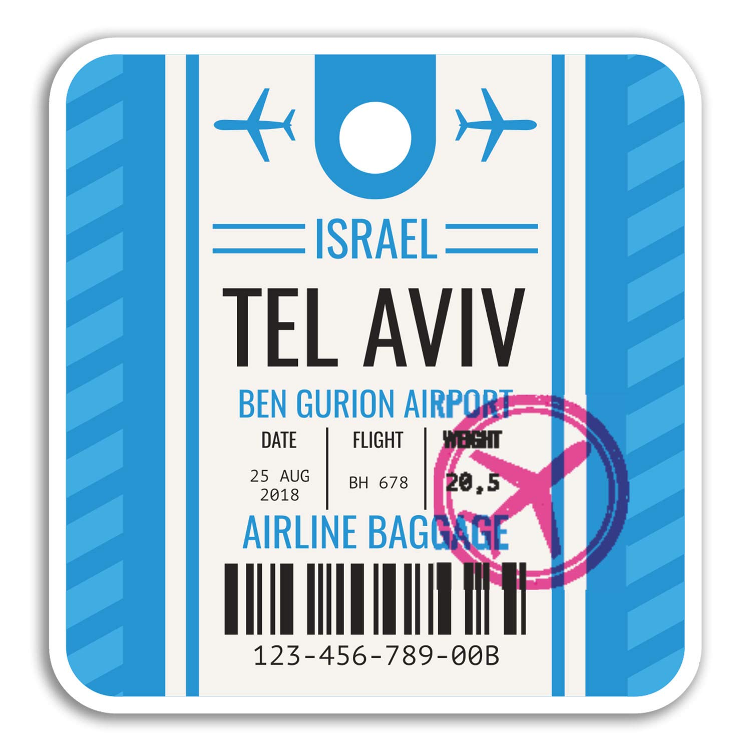 Destination Vinyl Ltd Multi 2 X 10Cm Tel Aviv Israel Vinyl Stickers - Travel Sticker Laptop Luggage #18446 (10Cm Tall)