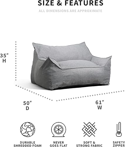 Miniatura 39 de Big Joe Imperial Lounger - Sillón puff relleno de espuma con funda extraíble, Unión azul pacífico, poliéster tejido duradero, 4 pies de grande Unión