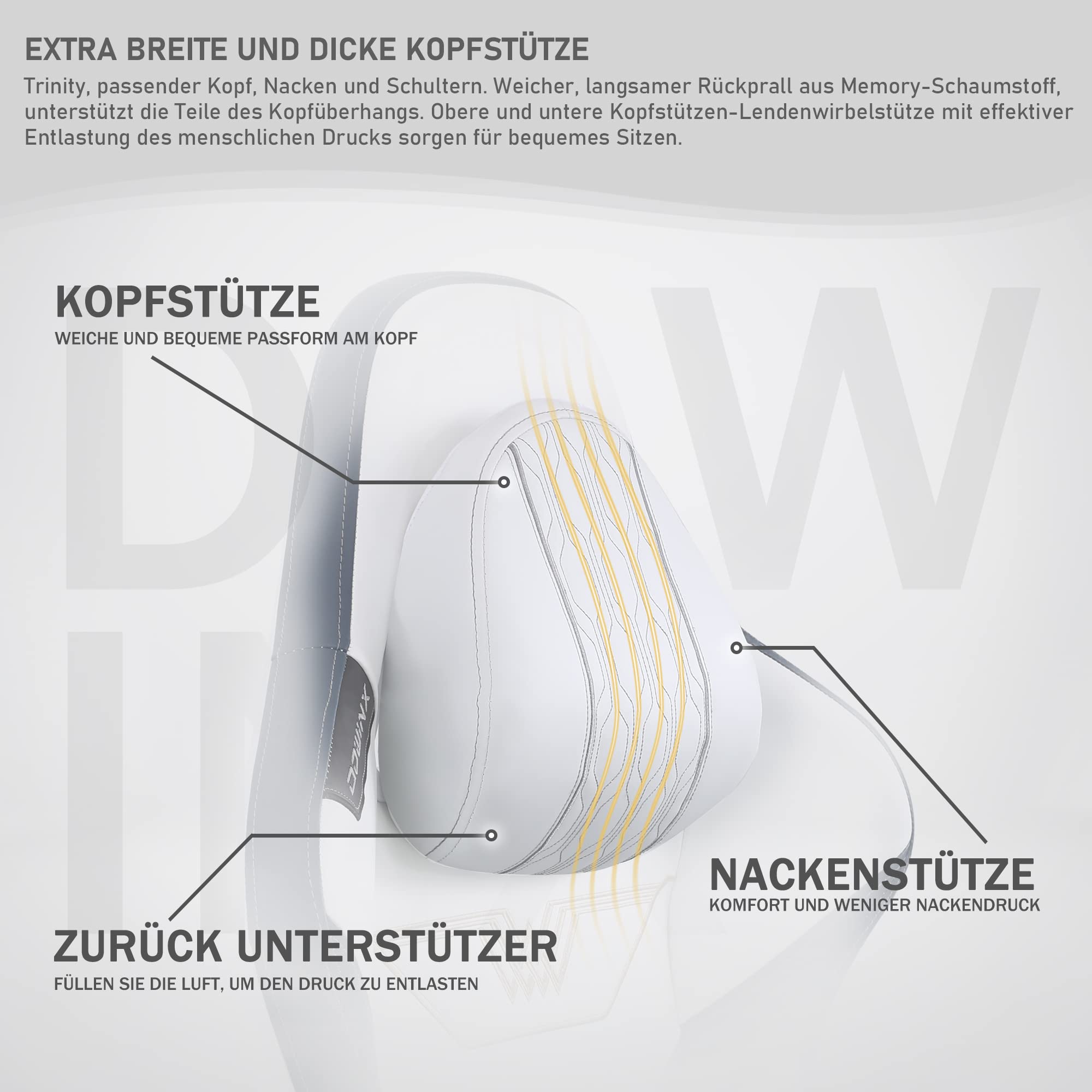 Dowinx Sedia Gaming con braccioli 4D, ergonomica, con poggiapiedi, in pelle PU, comodo supporto lordosi, grande e alta, 180 kg, bianco