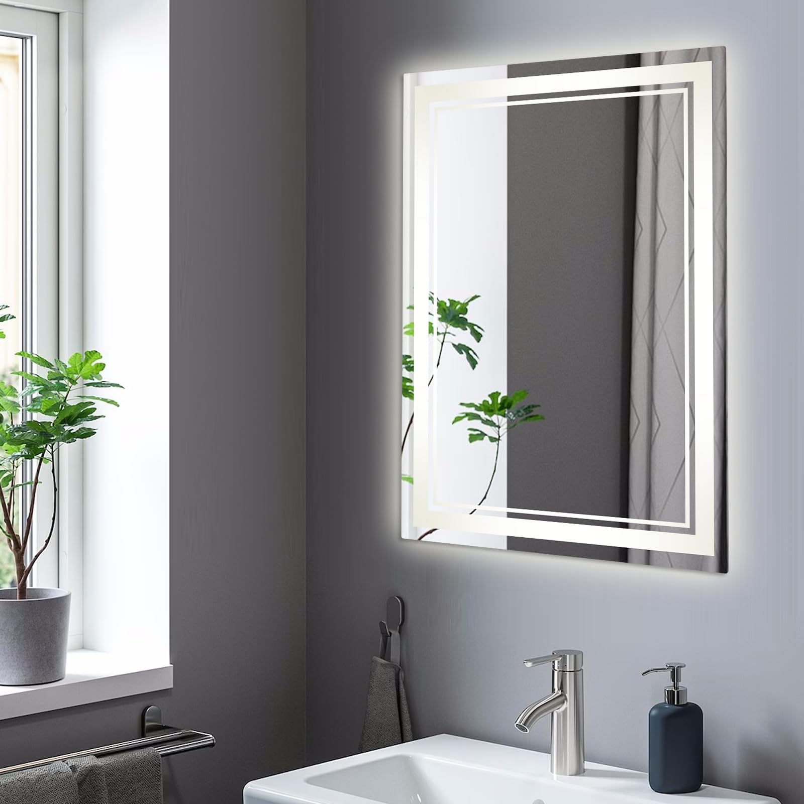 LED-Badezimmerspiegel dimmbar mit 3 Lichtfarben Touch-Schalter IPX4 70x50cm Wandspiegel für Make-up Rasur Hautpflege