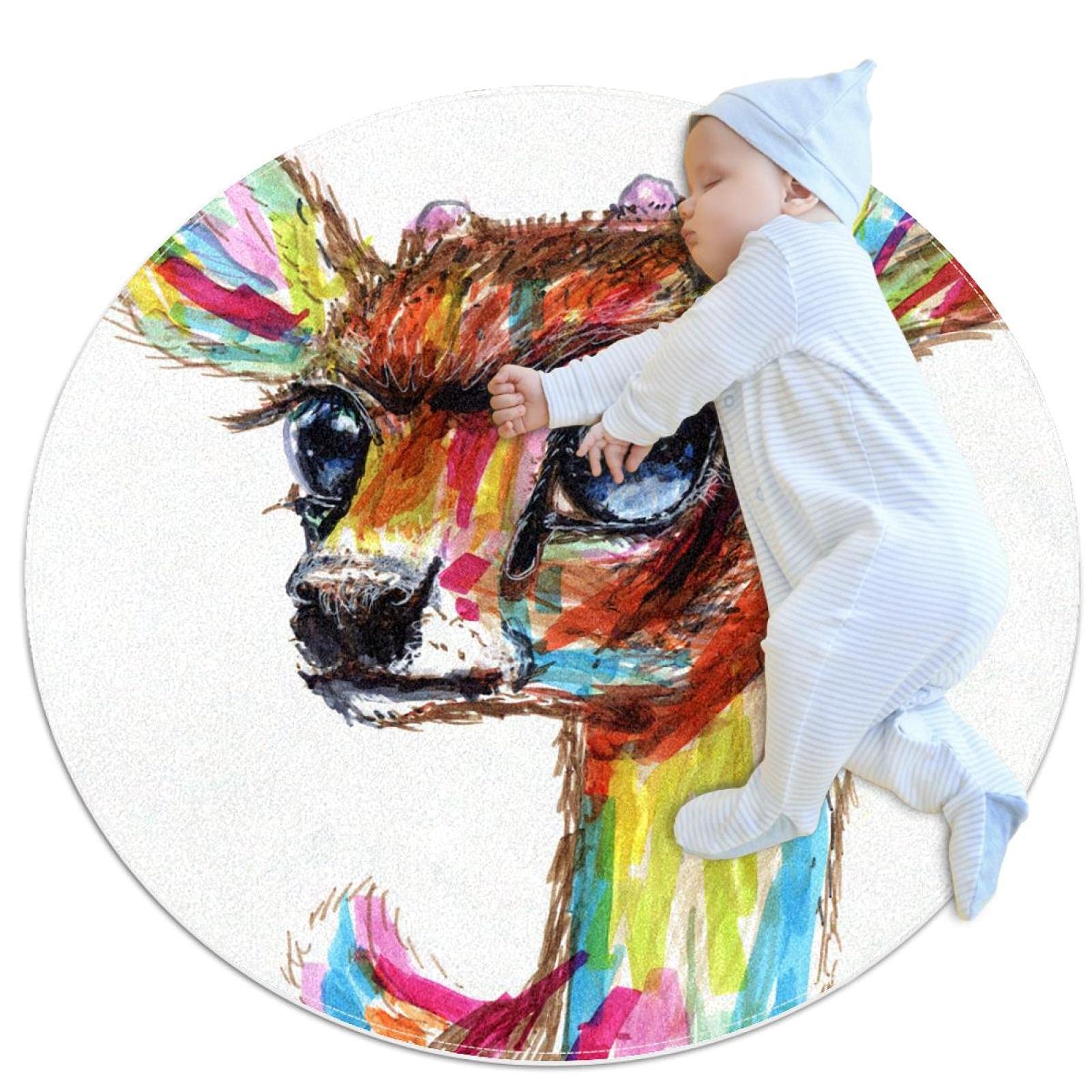 Tapis rond pour enfants motif girafe aquarelle tapis de jeu mignon