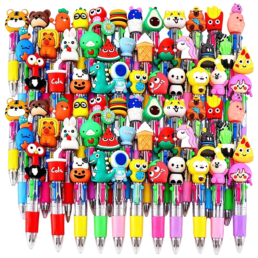 30 Pack Mini Multicolor Pens, 4 in 1 Cute Party Bag Filler Pens, Delightful Ballpoint Pen, Cute Mini Pen Fun Cartoon, for Students, Birthda Return Gifts, Classroom Prizes, Party Favors