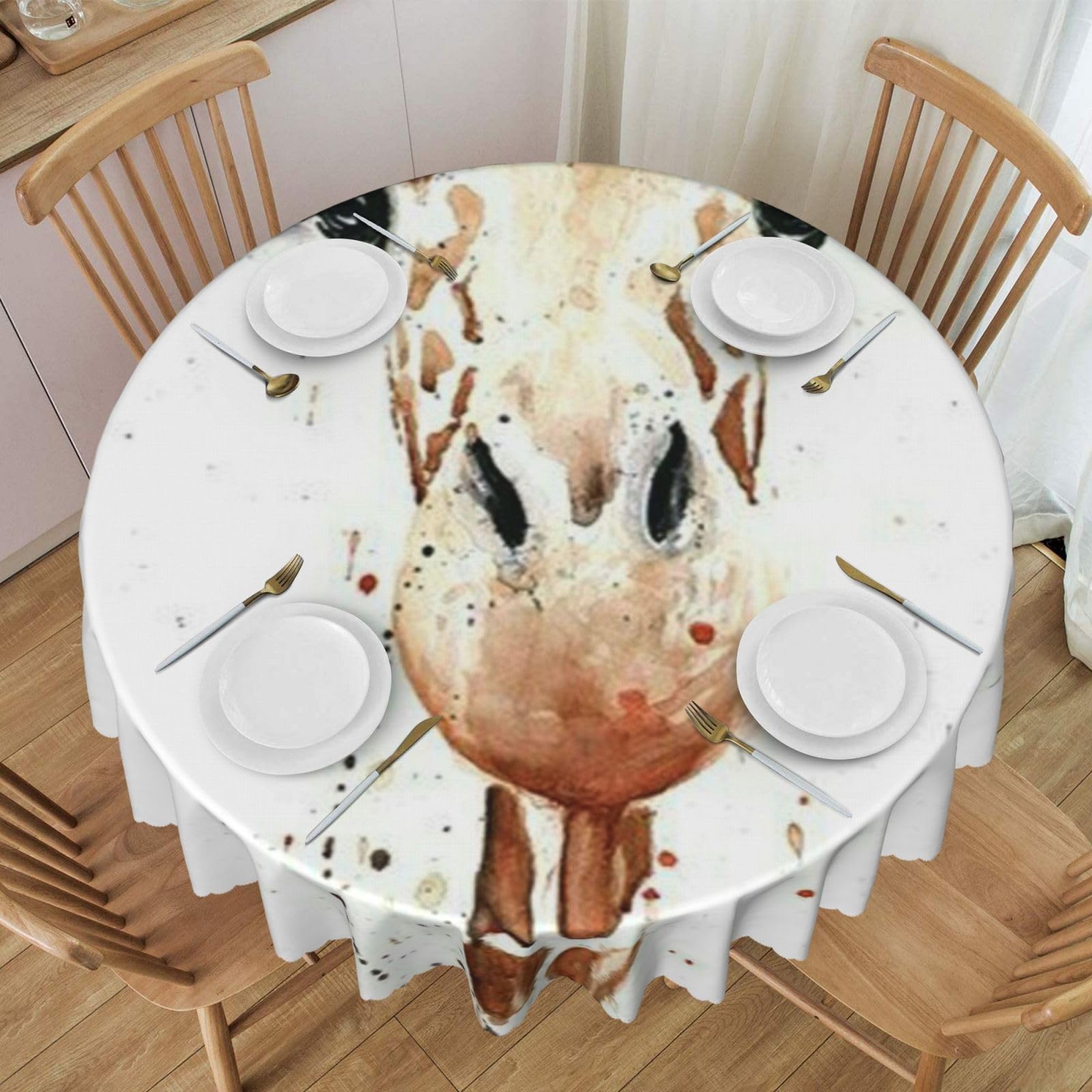 DCEHGEW 60 In Round Tablecloth with Lace, giraffe Printed Oilproof & Washable Fabric Picnic Table Cloth Table Covers